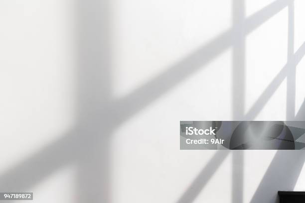 White Empty Wall With Window Shadow Stock Photo - Download Image Now - Shadow, Window, Surrounding Wall