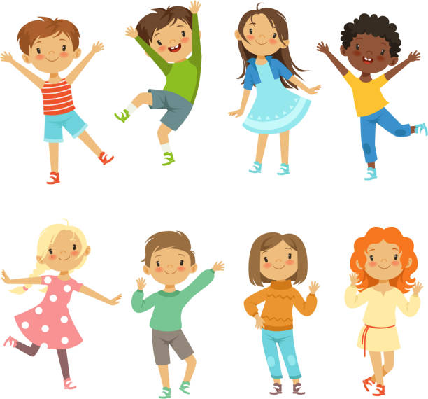 ilustrações de stock, clip art, desenhos animados e ícones de childrens playing. vector funny characters isolate on white - kid