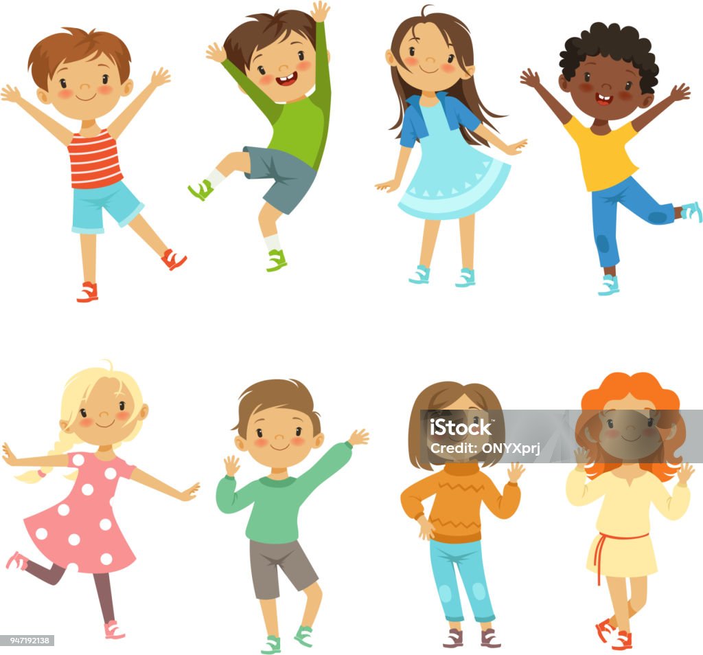 Childrens playing. Vector funny characters isolate on white Childrens playing. Vector funny characters isolate on white. Illustration of character boy and girl, funny and happy Child stock vector