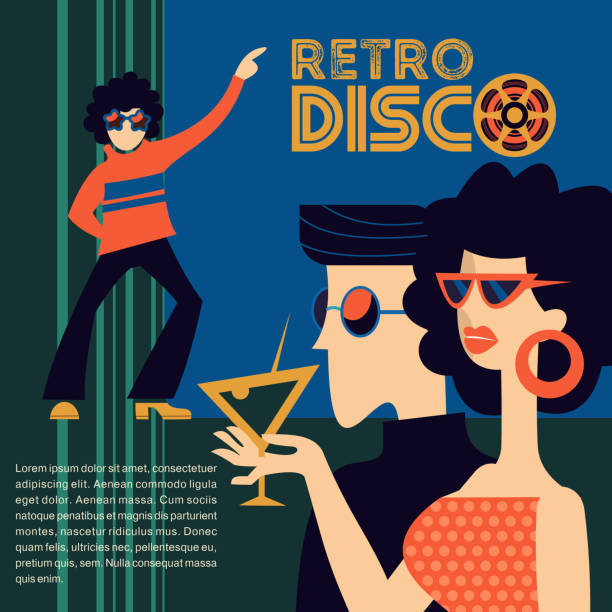 illustrazioni stock, clip art, cartoni animati e icone di tendenza di festa in discoteca retrò. illustrazione vettoriale. - girl sunglasses 80s