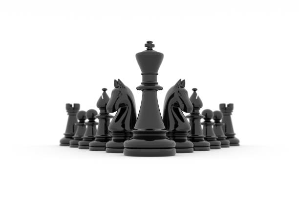 Chess team building strategy - King leadership Leadership: King's team in its entirety on white background chess piece stock pictures, royalty-free photos & images