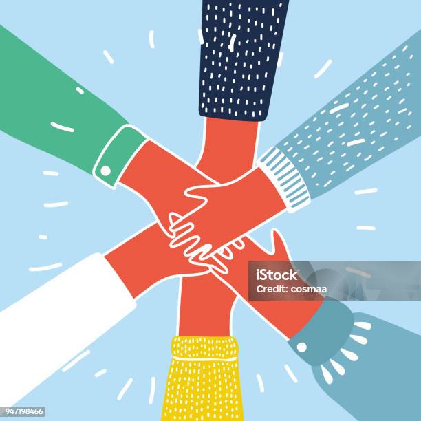 People Putting Their Hands Together Vector Stock Illustration - Download Image Now - Hand, Community, Teamwork
