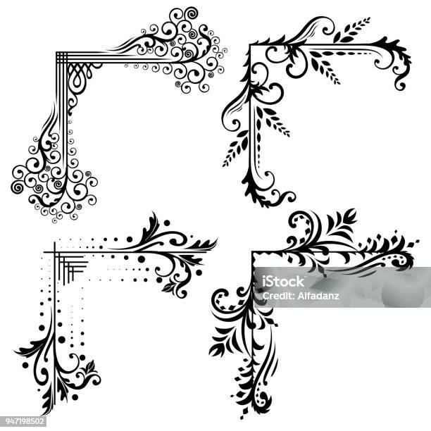 Vintage Set Of Angular Monograms Floral Elements For Design Monograms ...