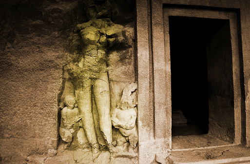 Elephanta Caves are a UNESCO World Heritage Site and a collection of cave temples predominantly dedicated to the Hindu god Shiva. They are located on Elephanta Island, or Gharapuri (literally 