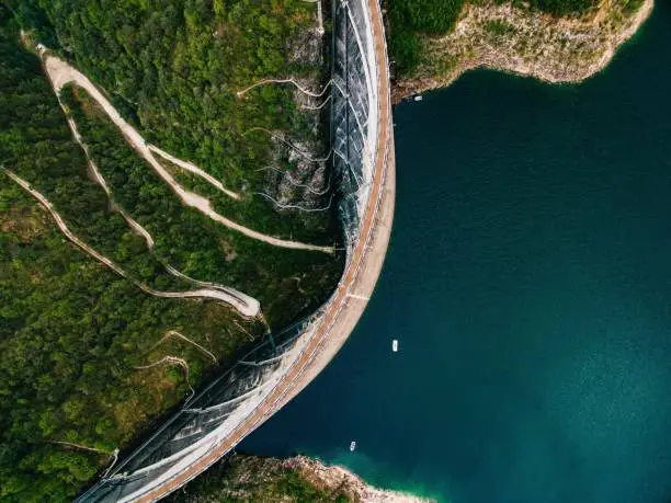 Valvestino Dam on Lake Garda in Italy. Hydroelectric power plant.