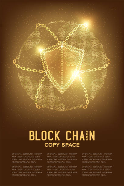 ilustrações de stock, clip art, desenhos animados e ícones de geometric circle pattern globe with chain shield protection, security blockchain technology concept design illustration isolated brown gradient background and blockchain text with copy space - gold chain chain circle connection