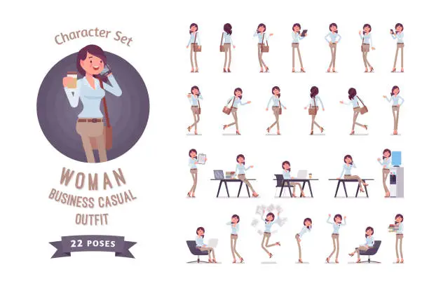 Vector illustration of Young business casual woman ready-to-use character set