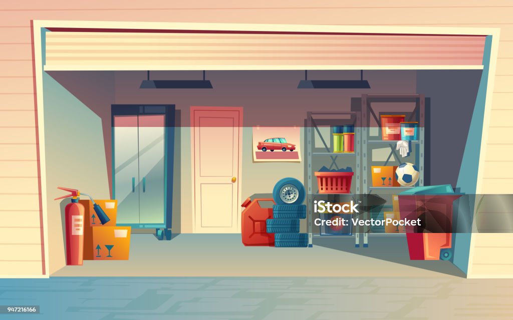 Vector Cartoon Illustration Of Garage Interior Stock Illustration -  Download Image Now - Garage, House, Domestic Life - iStock