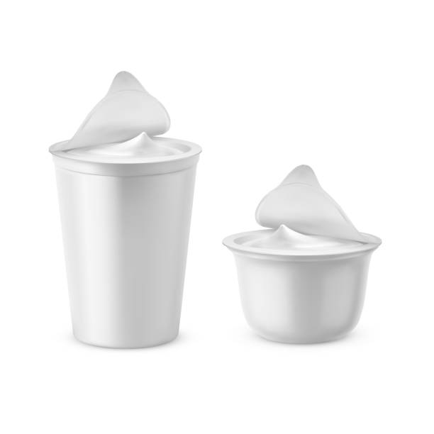 ilustrações de stock, clip art, desenhos animados e ícones de vector 3d realistic plastic packages with yogurt - yogurt