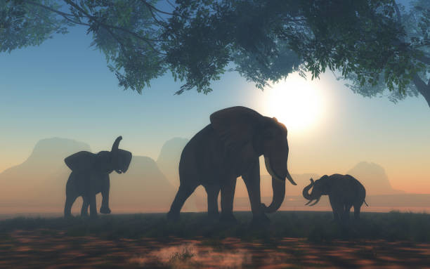 istock 3D landscape with herd of elephants 947217014