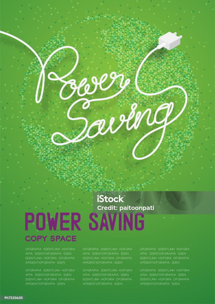Power Saving Sign Power Saving Text Made From Plug Cable White Color Environment Concept ...