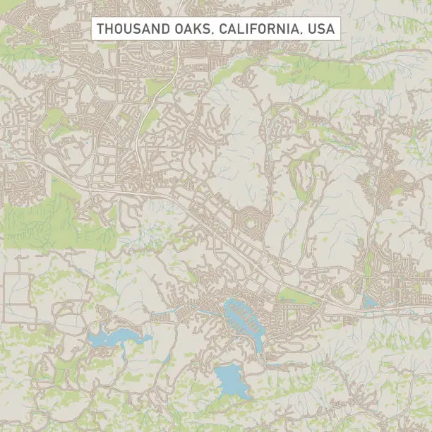 Vector illustration of Thousand Oaks California US City Street Map