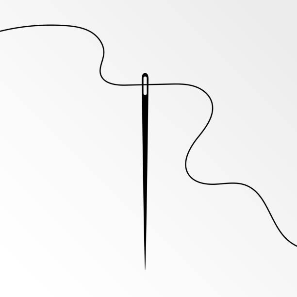 ilustrações, clipart, desenhos animados e ícones de ícone do vetor de thread curvilíneas e agulha vertical - needle craft tailor sewing