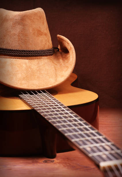 istock Cowboy hat and guitar for text 947230448