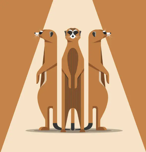 Vector illustration of The family of meerkats is basking in the sun