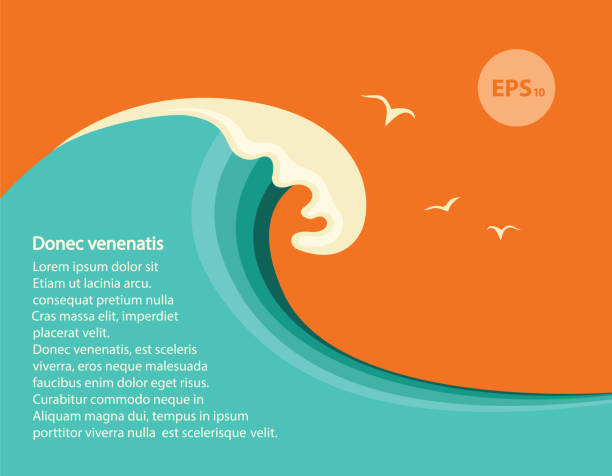 Blue big wave illustration for text Big blue wave.Vector seascape illustration for design or text large stock illustrations