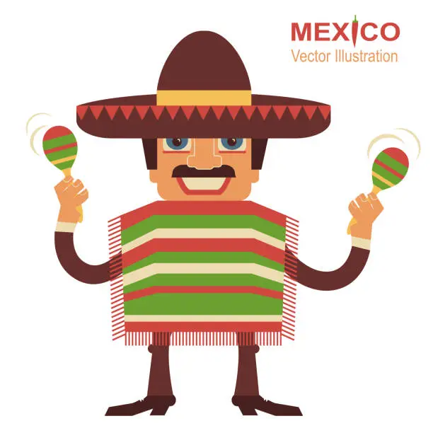 Vector illustration of Mexican man singer with maracas