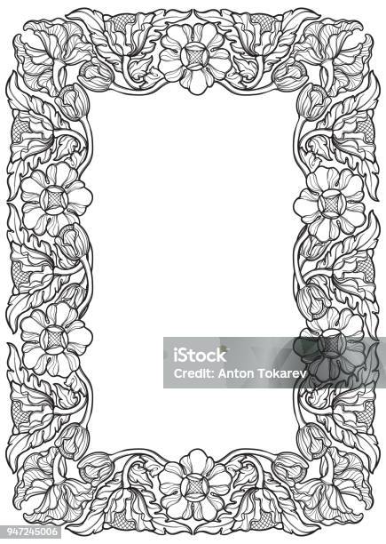 Lotus Frame Rectangle Lotus Flowers Arranged In Intricate Rectangular Frame Popular ...