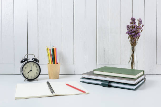 istock education workspace background concepts with White wooden vintage wall. back to school concepts 947246204