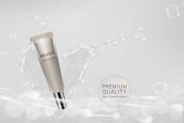 istock White cosmetic container with advertising background ready to use, liquid splash skin care ad 947256366