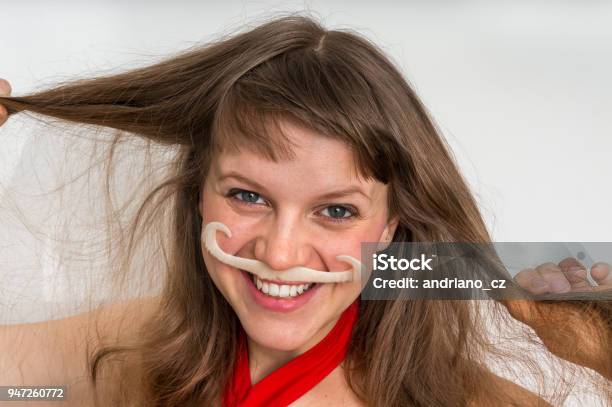 Attractive Funny Woman With Mustache Stock Photo - Download Image Now -  Adult, Adults Only, Artificial - iStock