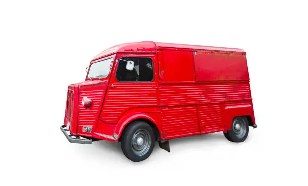 Small red delivery truck