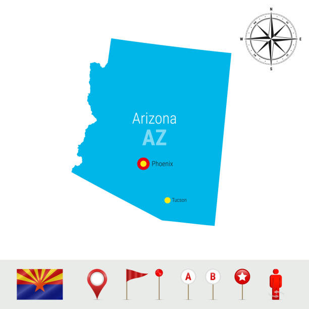 ilustrações de stock, clip art, desenhos animados e ícones de arizona vector map isolated on white background. high detailed silhouette of arizona state. official flag of arizona - arizona map outline silhouette