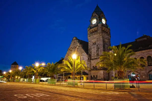 Metz train station at the evening blue hour.