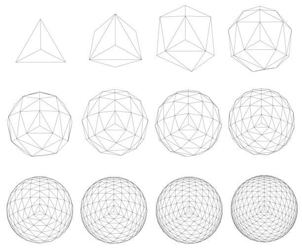 Set with spheres A set with spheres transforming from a simple form to a complex form. Sequence of geometric shapes. Vector illustration. wireframes stock illustrations