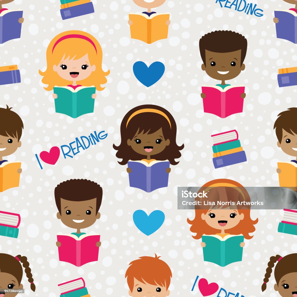Reading Pattern Graphics Vector Reading Kids Seamless Pattern Stock Illustration - Download ...