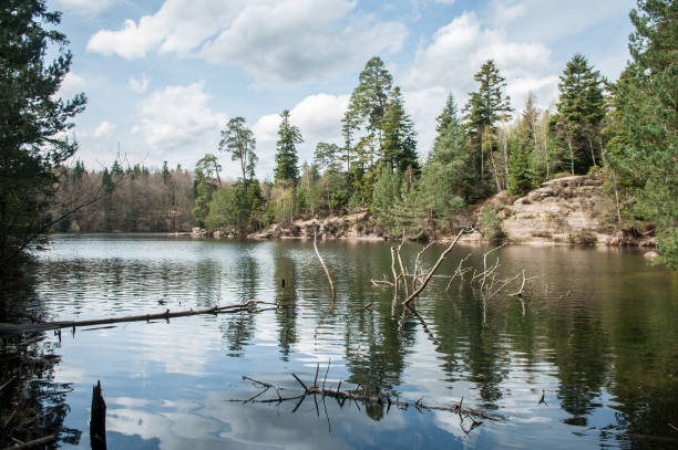 istock Panorama of beautiful lake on spring with cloudy sky 947295726