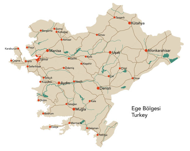 ilustrações, clipart, desenhos animados e ícones de grande mapa da ege bölgesi - izmir