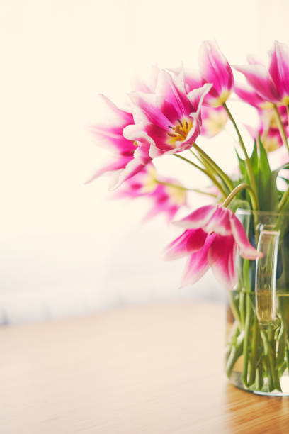 istock Pink tulips in a vase 947303908
