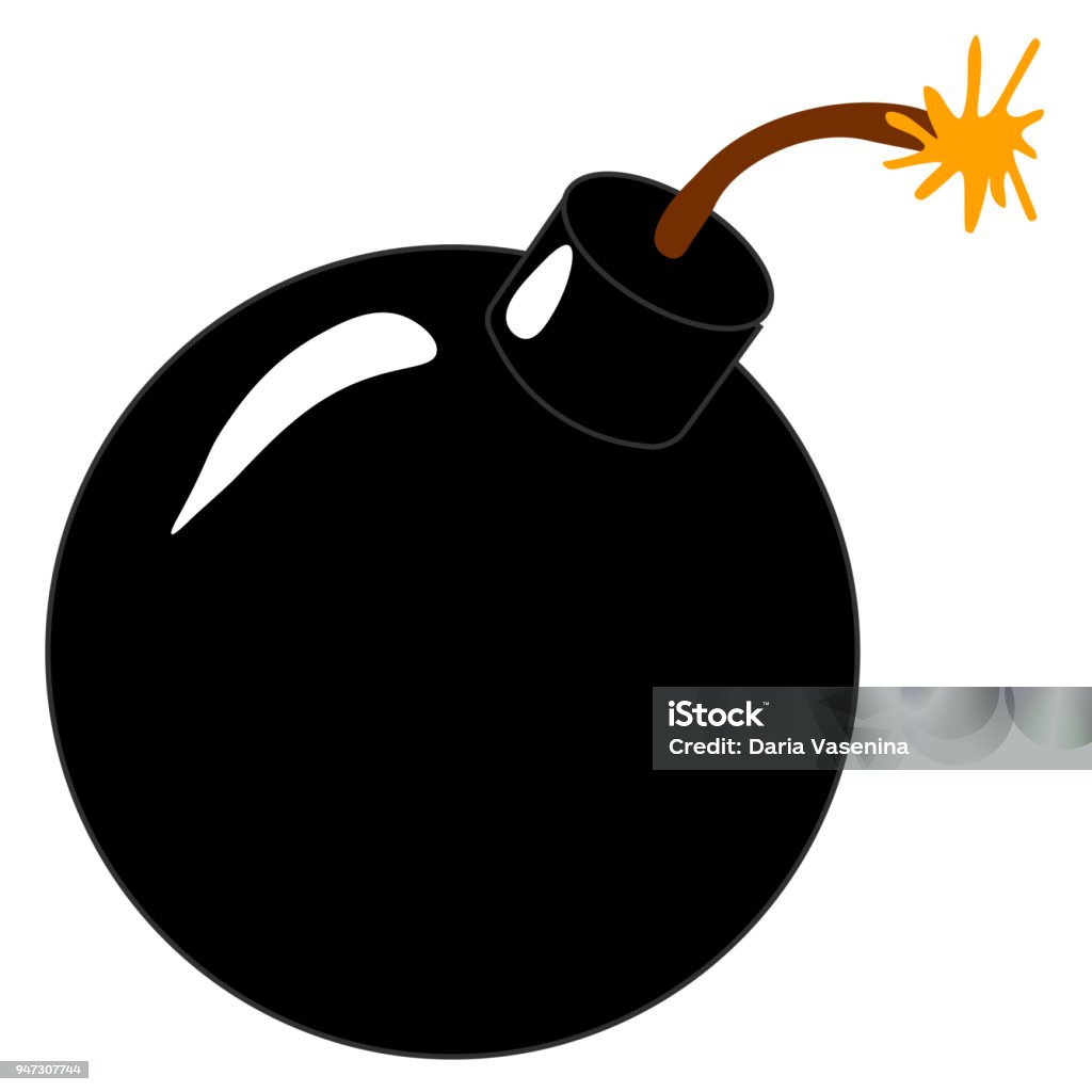 cartoon style black round bomb A classic cartoon style black round bomb lit on the end and ready to explode! Art stock vector