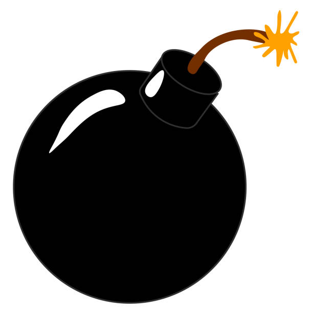 cartoon style black round bomb A classic cartoon style black round bomb lit on the end and ready to explode! electrical fuse drawing stock illustrations