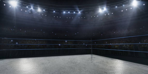 Professional wrestling and boxing ring in 3D stock photo