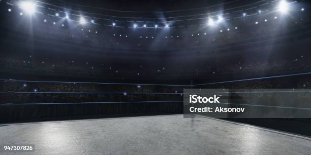 Professional Wrestling And Boxing Ring In 3d Stock Photo - Download Image Now - Boxing Ring, Boxing - Sport, Stadium