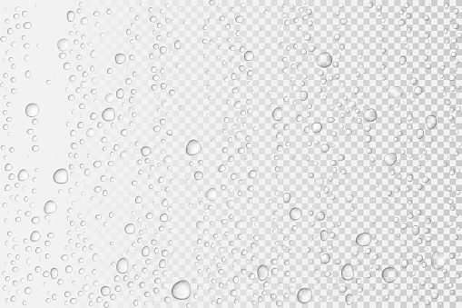 Vector Water drops on glass. Rain drops on transparent background.
