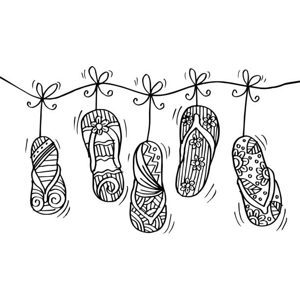 Sketchy of flip-flops in hanging Sketchy of flip-flops in hanging flip flop sandal beach isolated stock illustrations