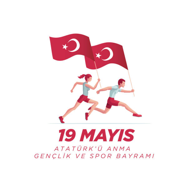 ilustraciones, imágenes clip art, dibujos animados e iconos de stock de 19 mayis ataturk'u anma albergues ve spor bayrami - número 19