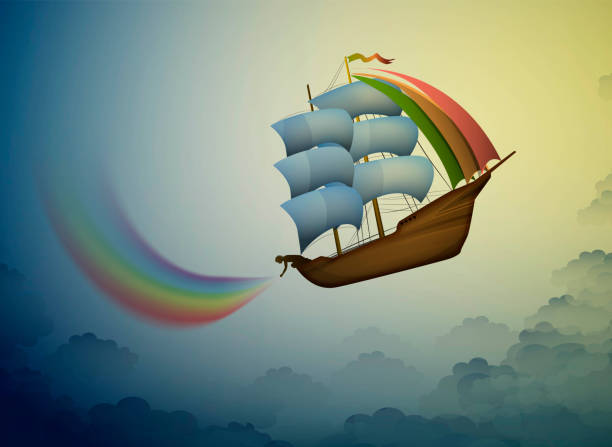 istock rainbow keeper, put the fairy rainbow on the sky, magic ship in the dreamland, scene from wonderland, 947327106