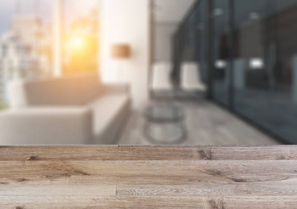 istock Background with empty wooden table. Flooring. Modern office Cabinet. Meeting room. 947328048