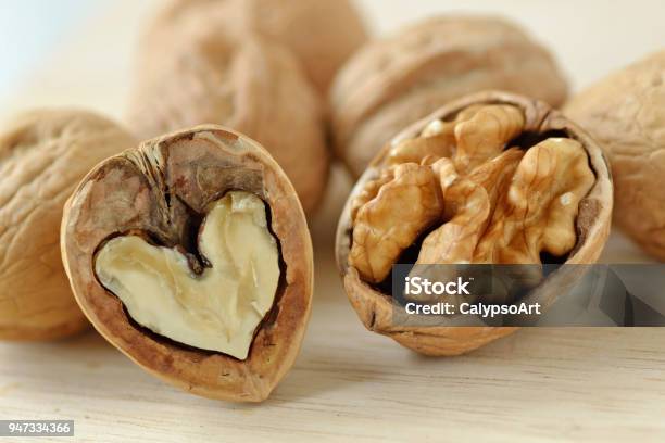 Walnut Is Good For Your Heart And Brain Stock Photo - Download Image Now - Walnut, Brain, Heart - Internal Organ