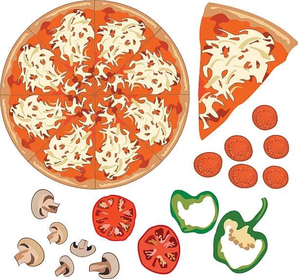 Vector illustration of Pizza and Toppings