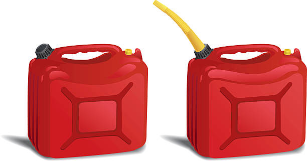 две красные пластиковые контейнеры газ может изолирован на белом - gas can stock illustrations
