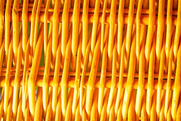 Orange Wicker bamboo, rattan fence, background, texture for web site or mobile devices.