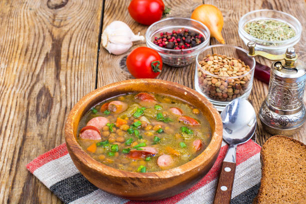 istock Country soup with lentils and sausages 947343590