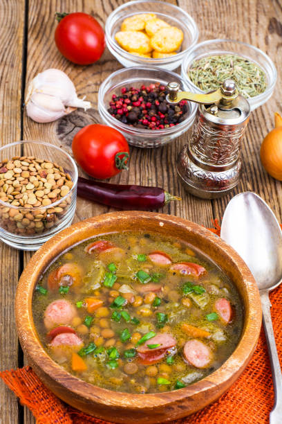 istock Country soup with lentils and sausages 947343782