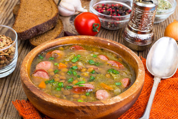 istock Country soup with lentils and sausages 947343828