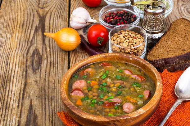 istock Country soup with lentils and sausages 947343998